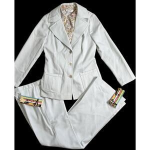 Vtg Vincenti Pantsuit Womens 12 Beige Pink 3 Piece Outfit Retro Mod Leisure New